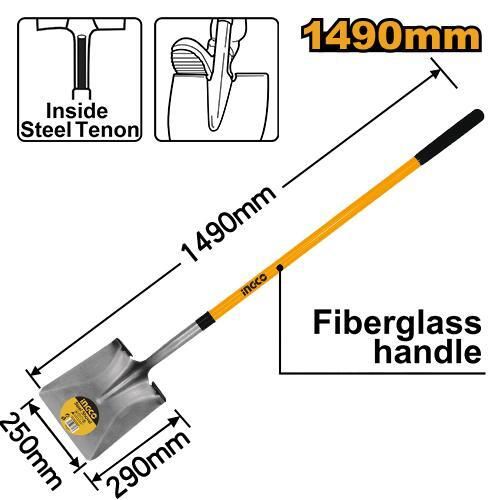 Лопата совковая сальная 1490х250х290мм черенок стекловолокно с ручкой INGCO HSSLH2114 INDUSTRIAL
