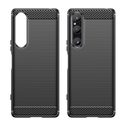 Чехол черного цвета с дизайном под карбон на Sony Xperia 1 V, 1-5, серия Carbon от Caseport