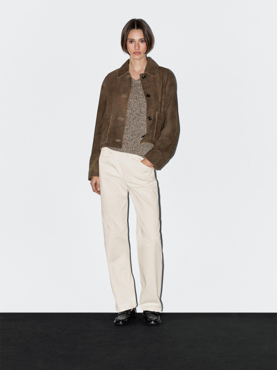 Massimo Dutti Брюки прямого кроя со средней посадкой, кремовый
