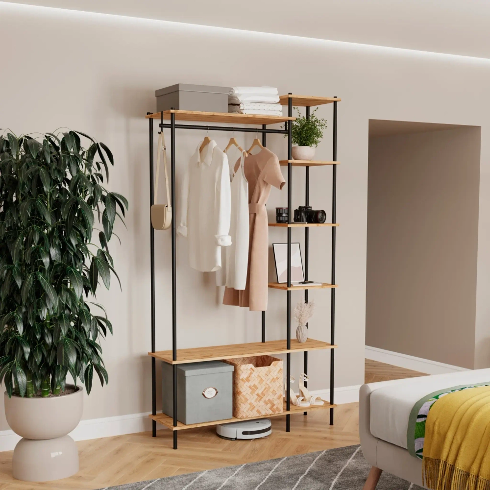 Гардеробная система открытого хранения «НеШкаф - 47», цвет черный, 207.5*114.5*36.5см