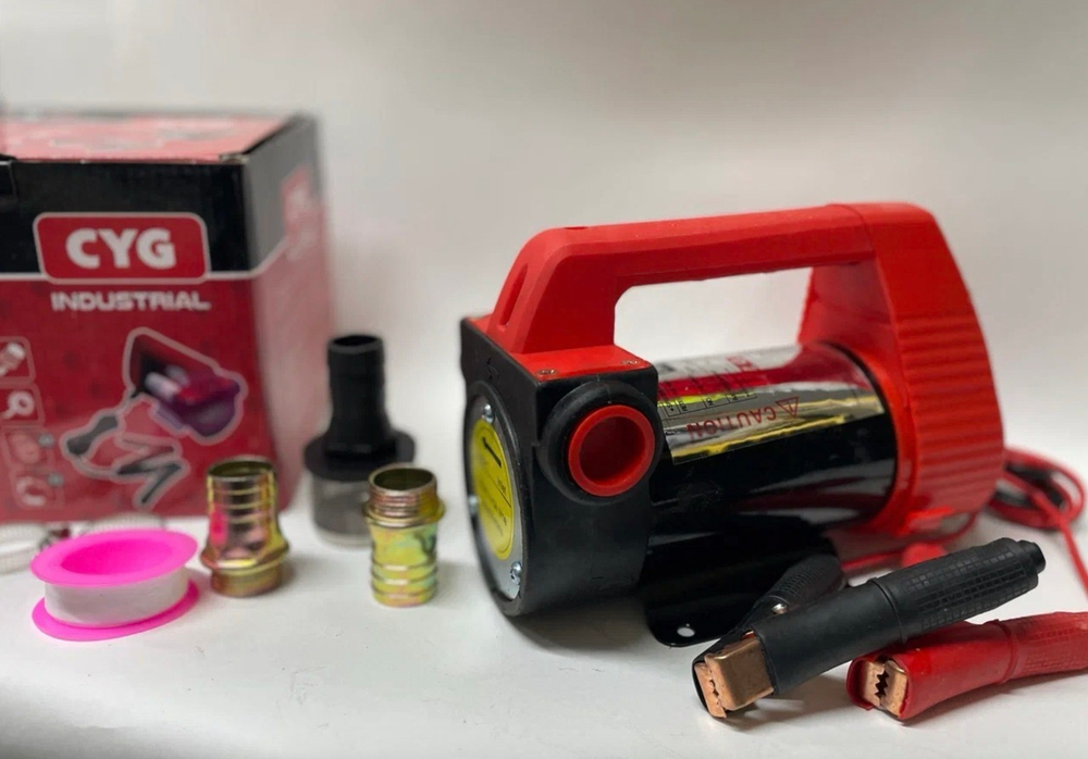 Насос (24 вольт) электрический для перекачки жидкости 24В (20-50Л/МИН) Пластиковая ручка. Красный 2,4кг (В21хШ18хД27см)вес3,595