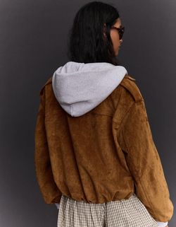 BERSHKA Бомбер из искусственной замши, цвет верблюжьей шерсти