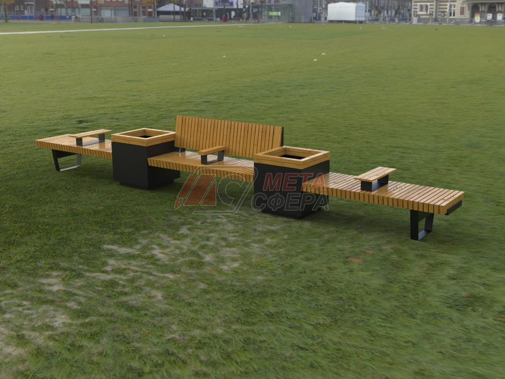 Скамейка Rail Road 02 с 2-мя вазонами и подлокотниками