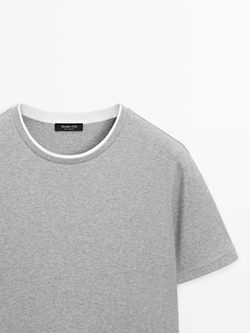 Massimo Dutti Футболка из 100% хлопка с контрастными деталями, серый меланж