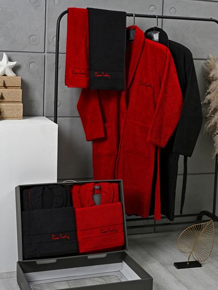 Набор махровый халат мужской и женский с полотенцами PIERRE CARDIN