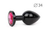 Коническая черная анальная втулка с малиновым кристаллом - 8,2 см. (Цвет: малиновый)