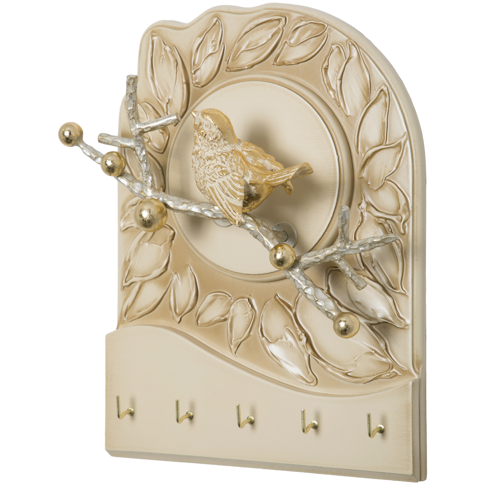 Полка - ключница Птичка Терра (мини) Айвори Мраморное золото