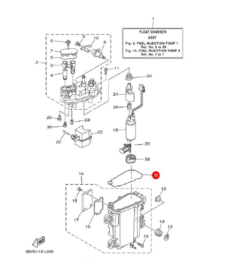 Прокладка поплавковой камеры Kacawa для Yamaha F115-300
