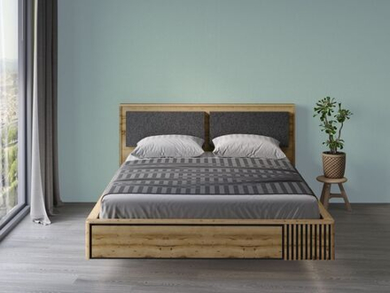 Кровать двухспальная 160х200 парящая Дуб вотан/Черный