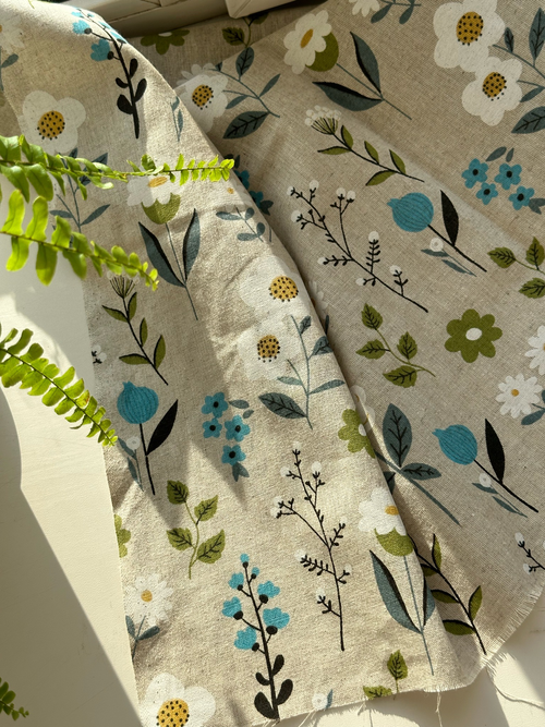 Ткань льняная плательная "Лютики"