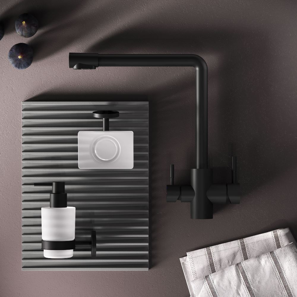 Смеситель для кухни с L-изливом с каналом для питьевой воды, черный AM.PM X-Joy S F85B05722