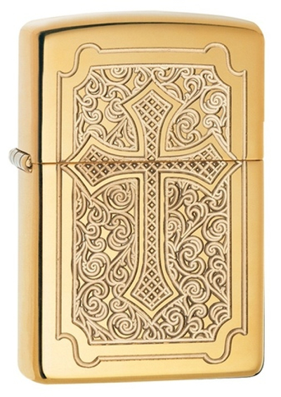 Зажигалка Zippo Armor с покрытием High Polish Brass, латунь/сталь, золотистая, 36x12x56 мм