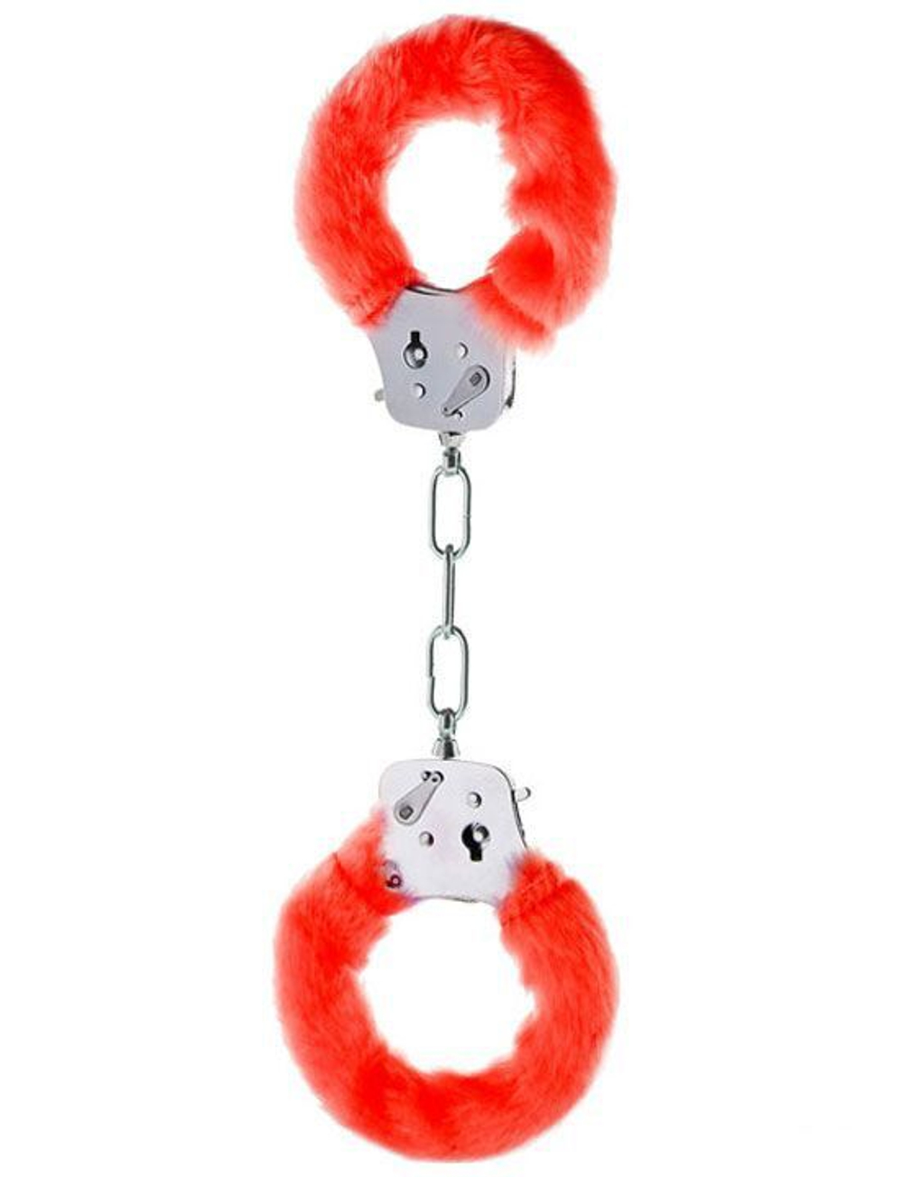 Металлические наручники с красным мехом