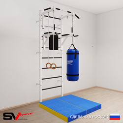 Шведская стенка Sv Sport 5716 (Турник стандарт/Брусья/Кольца/Цепь/Мешок 22кг/Мат 1м)