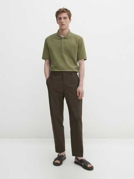 Massimo Dutti Поло из рельефного хлопкового пике, оливковый