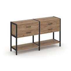 Shelf System Двухсекционный стеллаж двухярусный с ящиками SN.STM-222 Дуб Табак/Металл Черный 1590*40