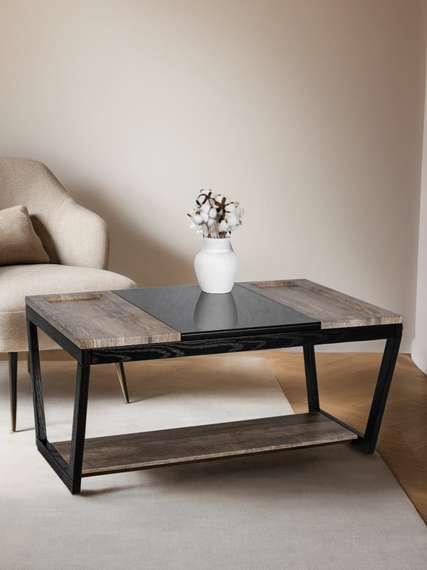 Стол журнальный BeautyStyle 33 дуб крымский состаренный/венге/стекло черное