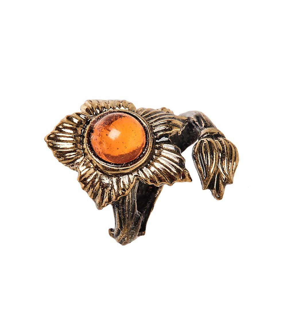 AM-2512 Кольцо «Цветок» (латунь, янтарь)