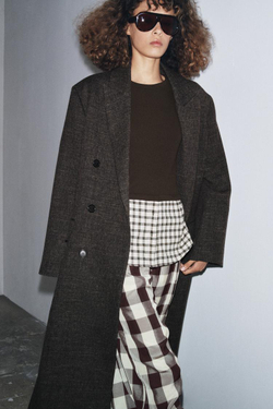 ZARA КОМБИНИРОВАННАЯ ФУТБОЛКА В КЛЕТКУ, КОРИЧНЕВЫЙ