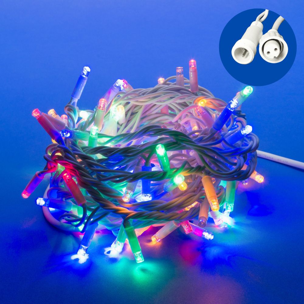 ULD-S1000-120-SWK MULTI IP67 Гирлянда светодиодная со статическим свечением. 10м. Соединяемая.120 светодиодов. Разноцветный свет. Провод белый. ТМ Uniel