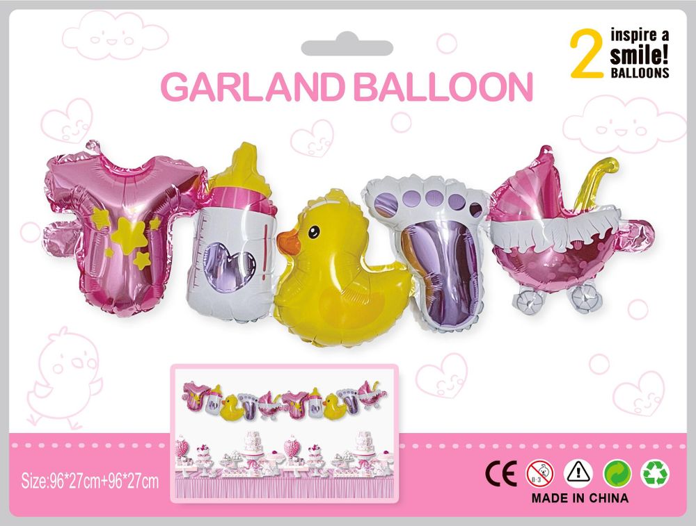 Гирлянда (38''/97 см) Фигура, Рождение Девочки, Розовый, 2 шт. в упак.