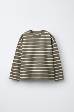 ZARA ФУТБОЛКА ИЗ ПЛОТНОЙ ТКАНИ В ПОЛОСКУ, ЗЕЛЕНЫЙ