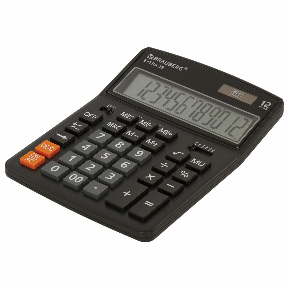 Калькулятор настольный BRAUBERG EXTRA-12-BK (206x155 мм) 12 разрядов двойное питание черный