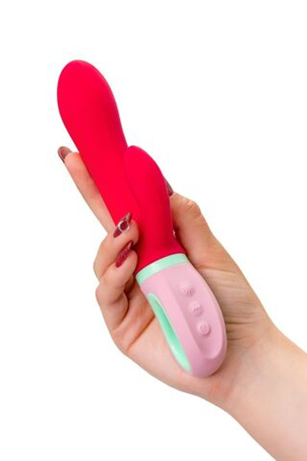 Вибратор с клиторальным стимулятором Flovetta PETUNIA, силикон, красный, 19 см