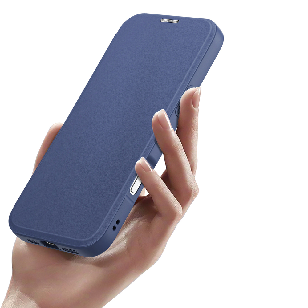 Прозрачный чехол книжка синего цвета с поддержкой MagSafe от Dux Ducis для iPhone 16 Pro, серия Skin X Pro Series Case