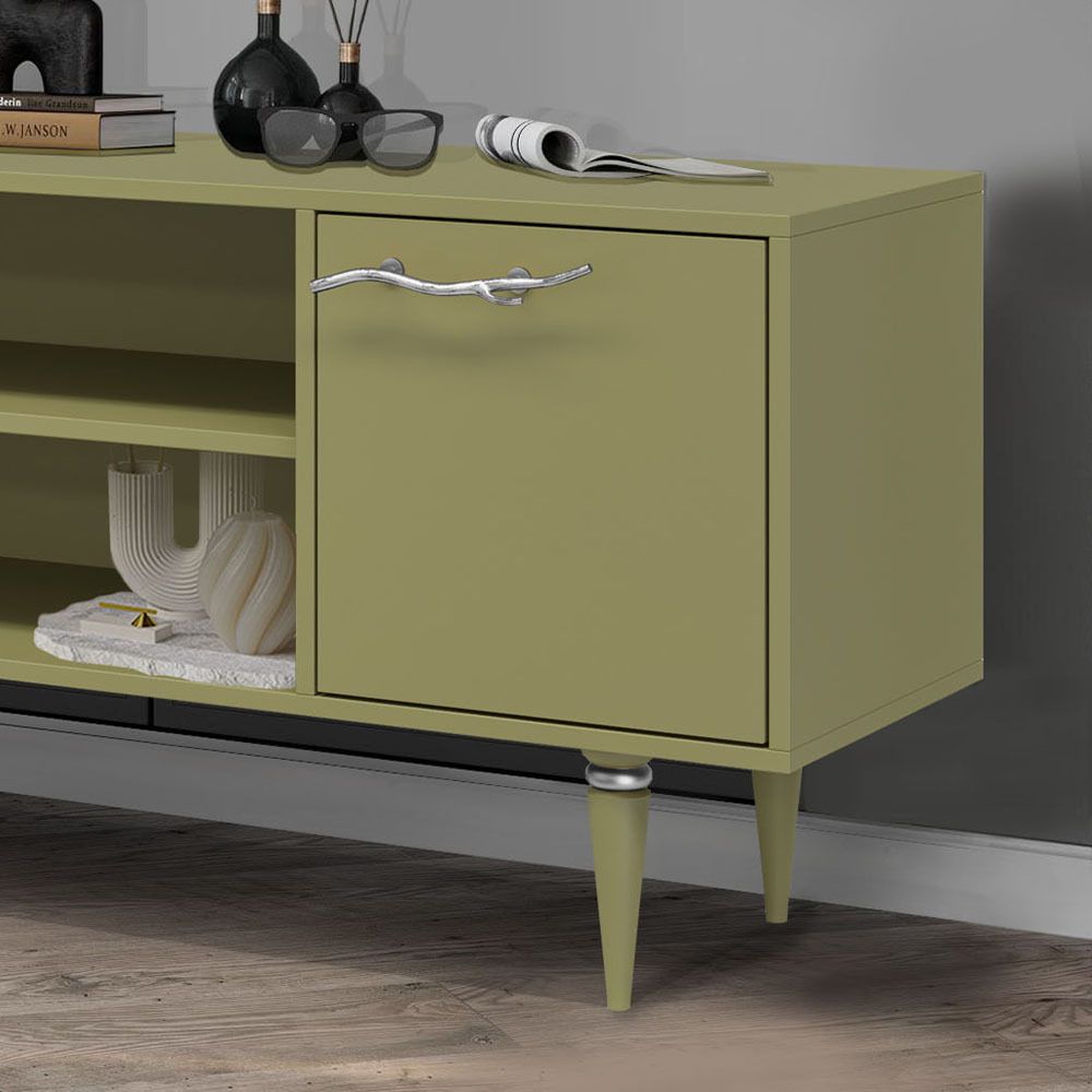 Тумба под ТВ Арт Колор matte 155см Классик Сильвер Зеленая олива матовая