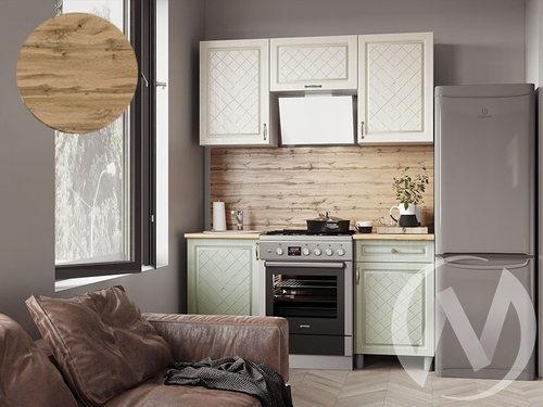 Кухня Вильма 1.6м с окапом (корпус белый/айвори; васаби)