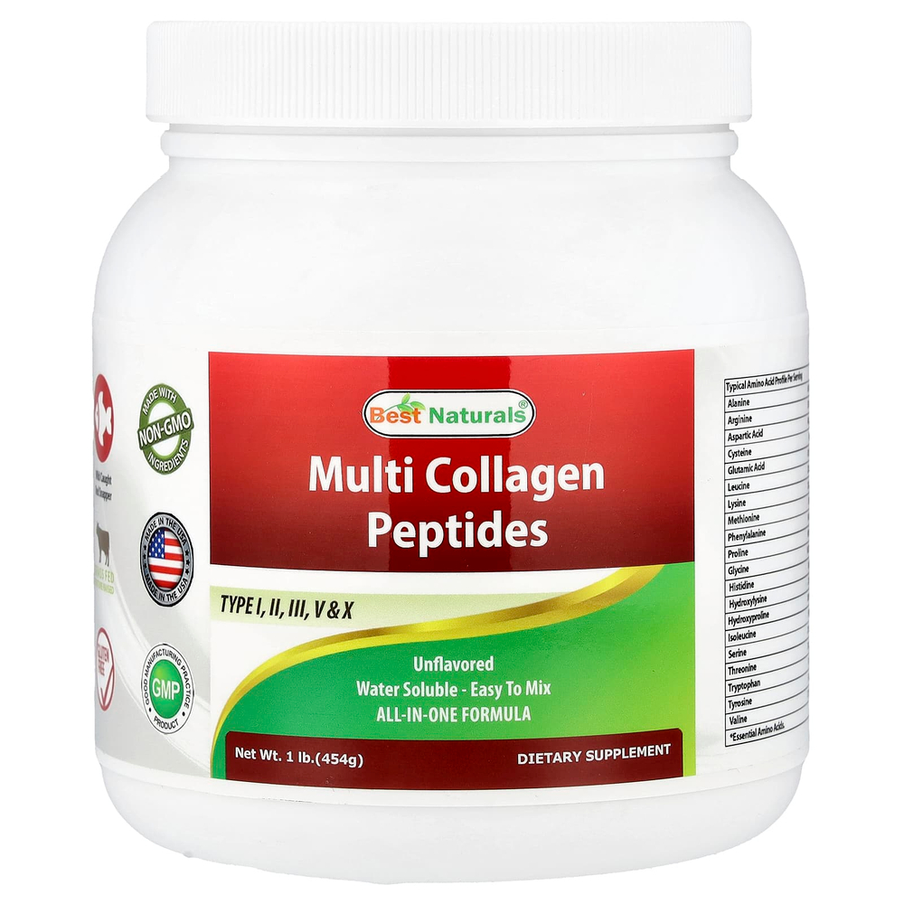 Best Naturals, Мультиколлагеновые пептиды, без добавок, 454 г (1 фунт)