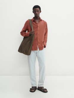 Massimo Dutti Рубашка классического кроя из 100% льна, оранжевый