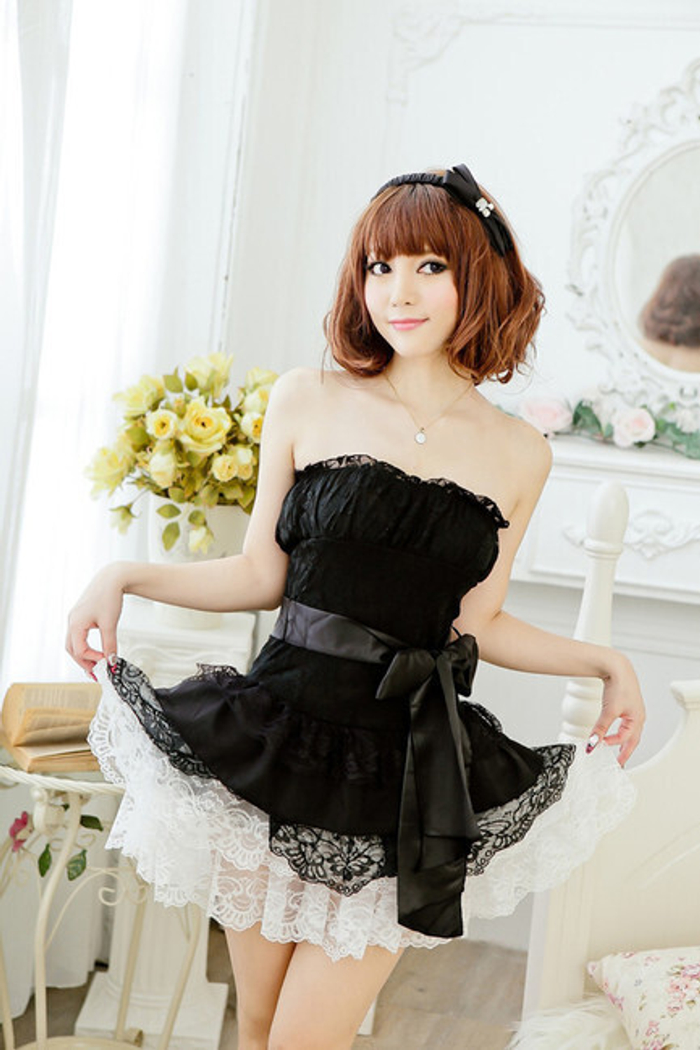 Черное кружевное платье (Цвет: черный с белым)