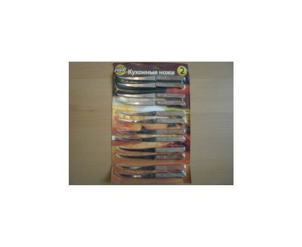 Нож номер 2 с дерев ручкой, лезвие 12,6см, мелкий зубчик, сабля, блистер, 5 BL12, AST