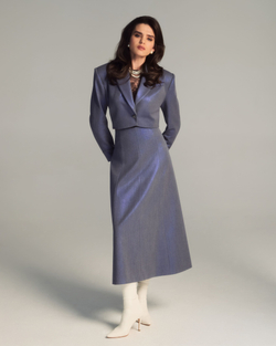 Юбка из синей костюмной ткани с люрексным напылением