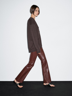 Massimo Dutti Длинный вязаный кардиган из смесовой льняной пряжи, шоколадно-коричневый