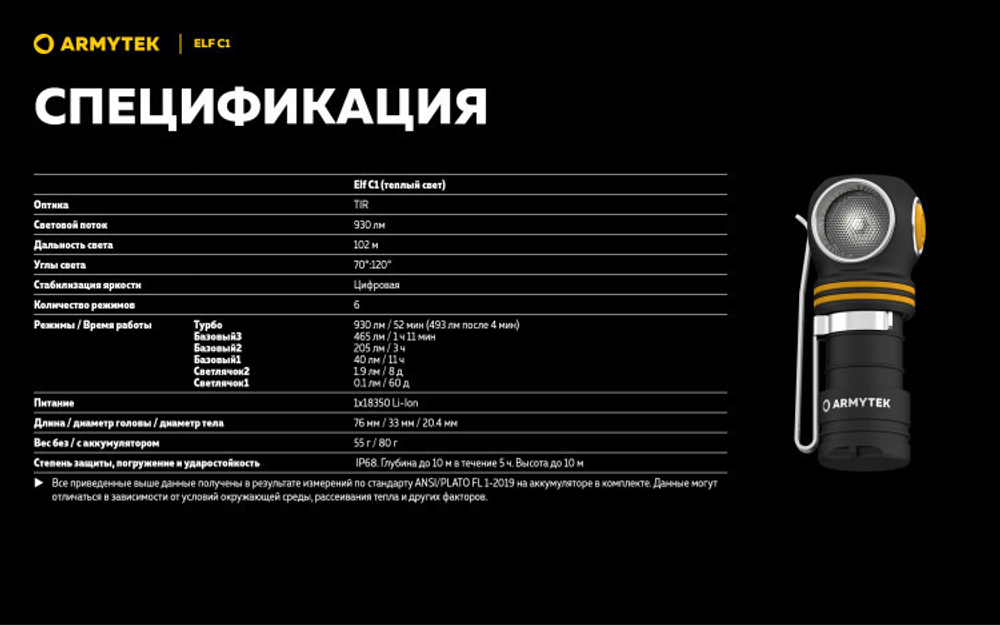 Фонарь Armytek Elf C1 USB-C Белый