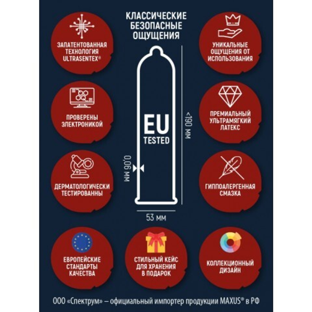 Презерватив "MAXUS" CLASSIC №3 (классические) в железном кейсе