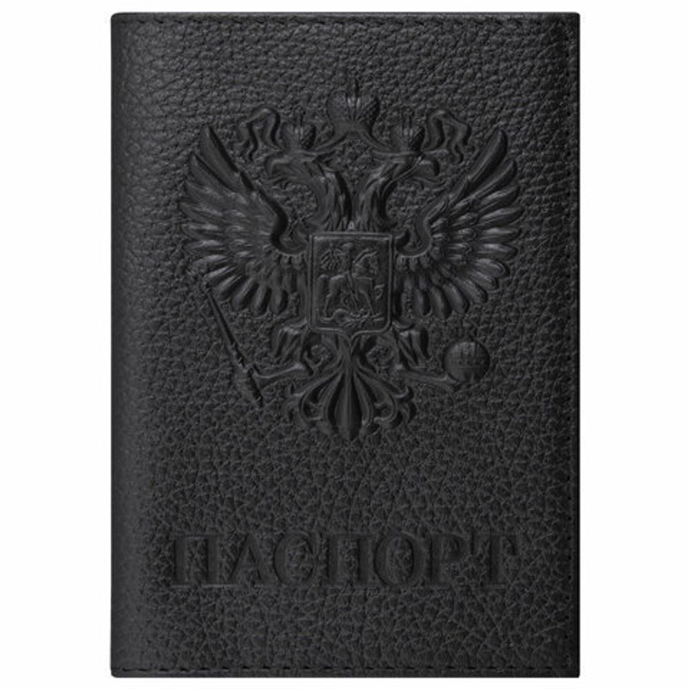Обложка для паспорта натуральная кожа флоттер, "Герб", черная, BRAUBERG, 237198