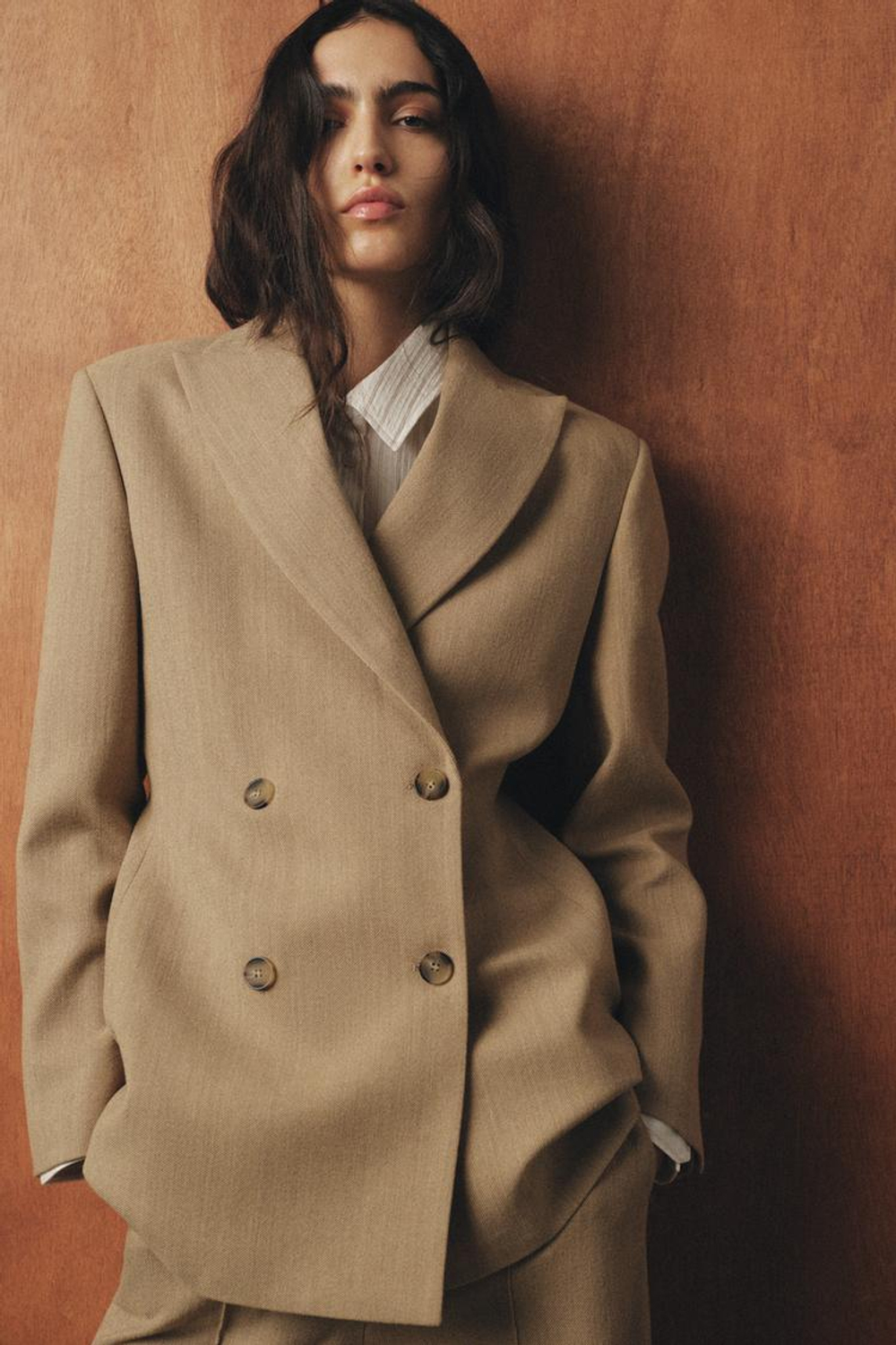 ZARA ПРИТАЛЕННЫЙ БЛЕЙЗЕР ИЗ СМЕСОВОЙ ШЕРСТИ — ZW COLLECTION, БЕЖЕВЫЙ