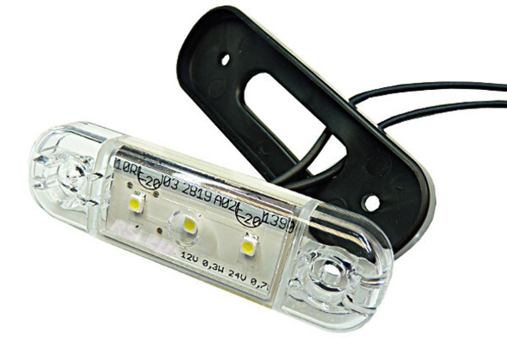 Фонарь маркерный Диод короткий белый 3 SDM (8см, отверстия по краям, прозрачное стекло) 12-24V