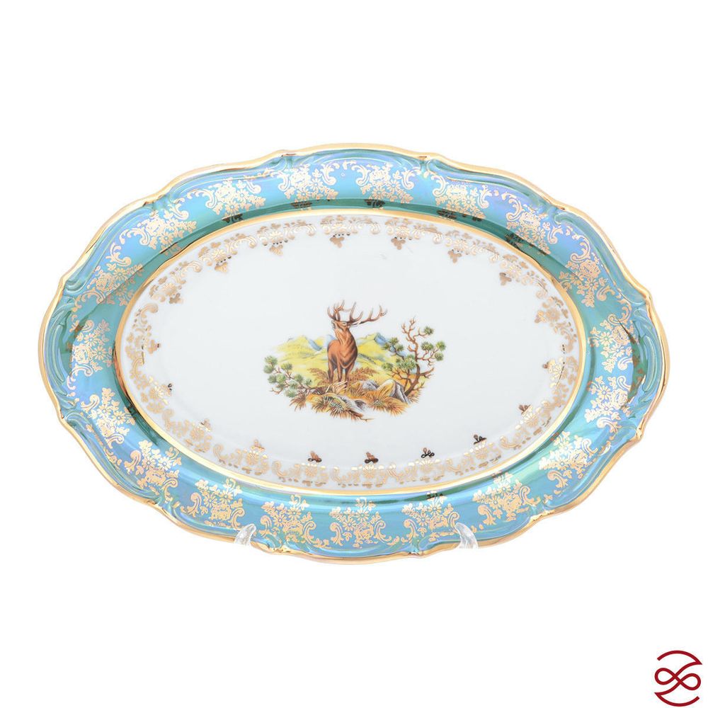 Блюдо овальное Repast Охота зеленая Мария-тереза 29 см