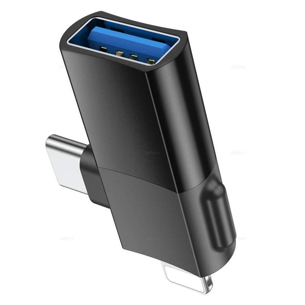 Переходник Hoco UA17 ​​iP"папа"/ Type-C "папа" на USB "мама" USB2.0 2-в-1