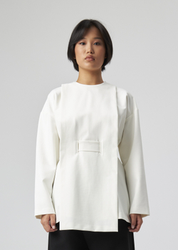 BLOUSE WITH A BELT | L | WHITE