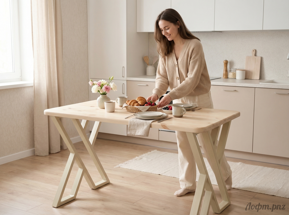 Стол в стиле Лофт с ножками в форме "ИКС"