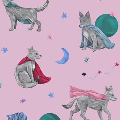 Волчата на розовом фоне