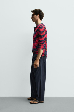 ZARA БРЮКИ RELAXED FIT В ЕЛОЧКУ, МОРСКОЙ СИНИЙ