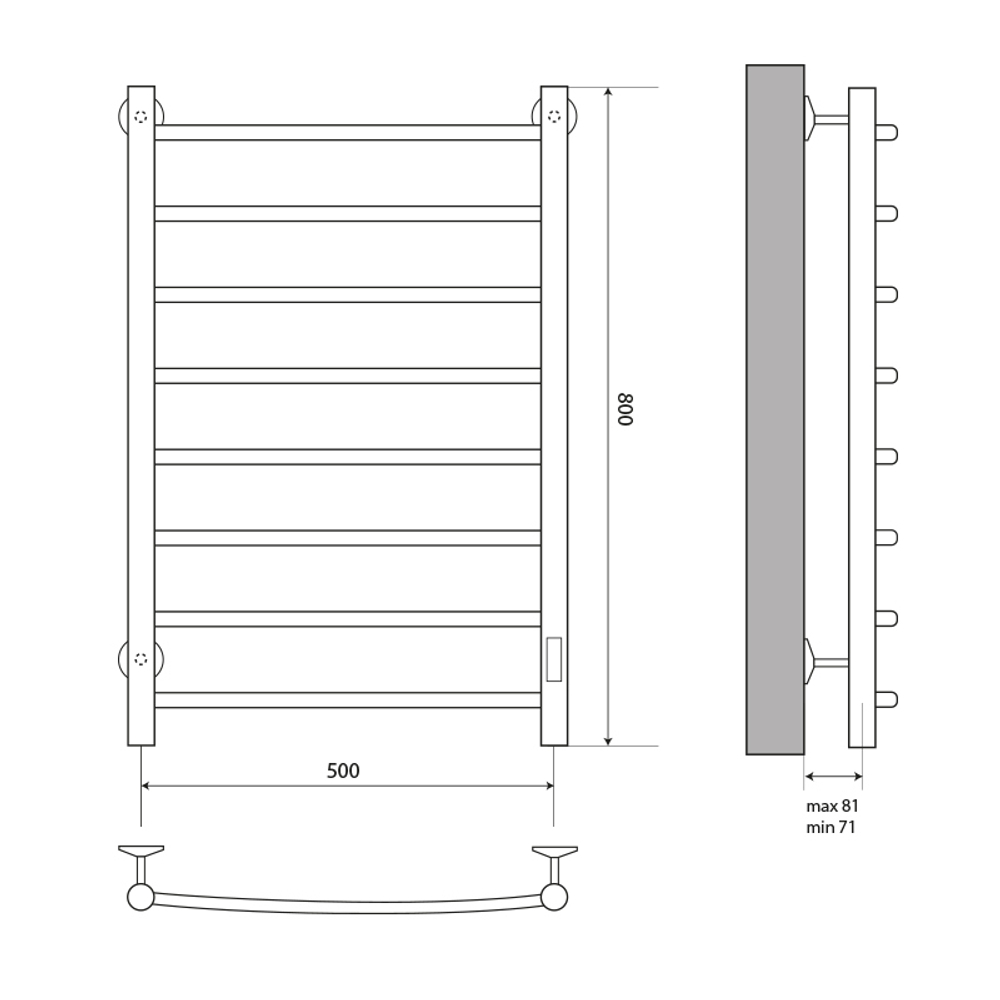 Электрический полотенцесушитель MELODIA Classica Ferrum 50/80 П8 (MTRCEF5080bk) CУХОЙ ТЭН 121 Вт