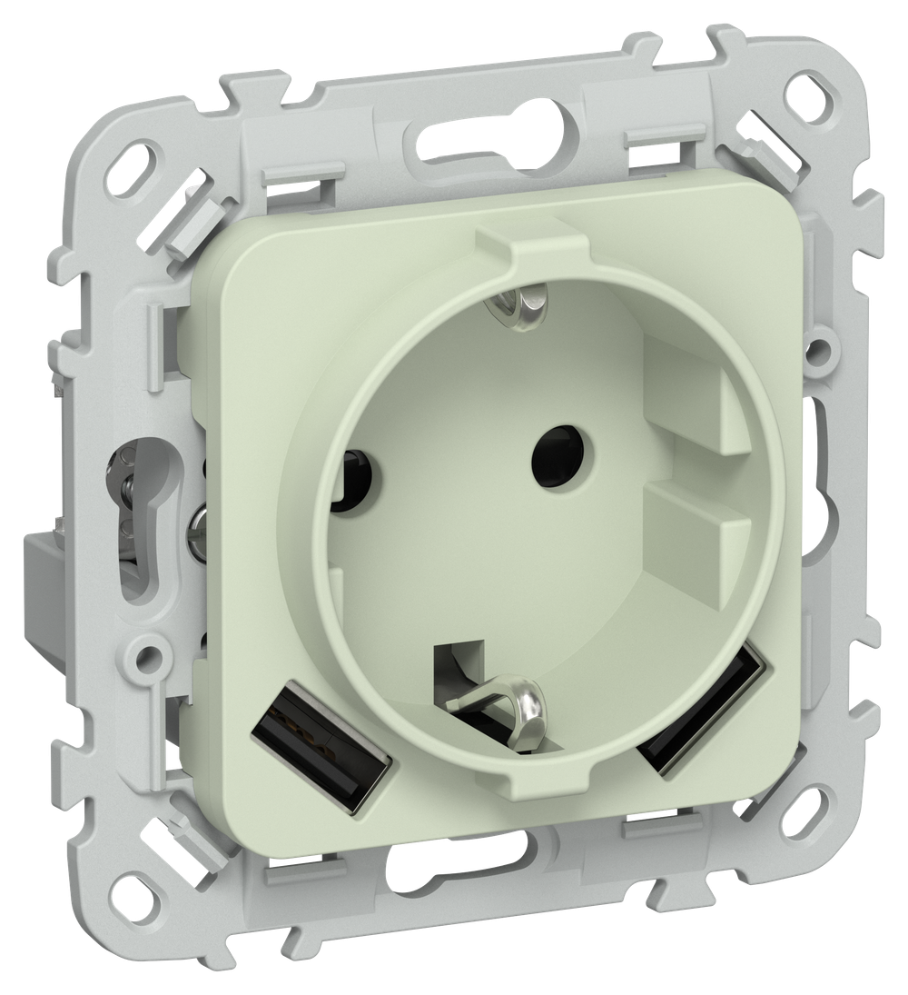 FLITE Розетка 1-местная с заземлением с защитными шторками 16А с USB A+A 3,1А РСЮша11-0-ФлП панг IEK